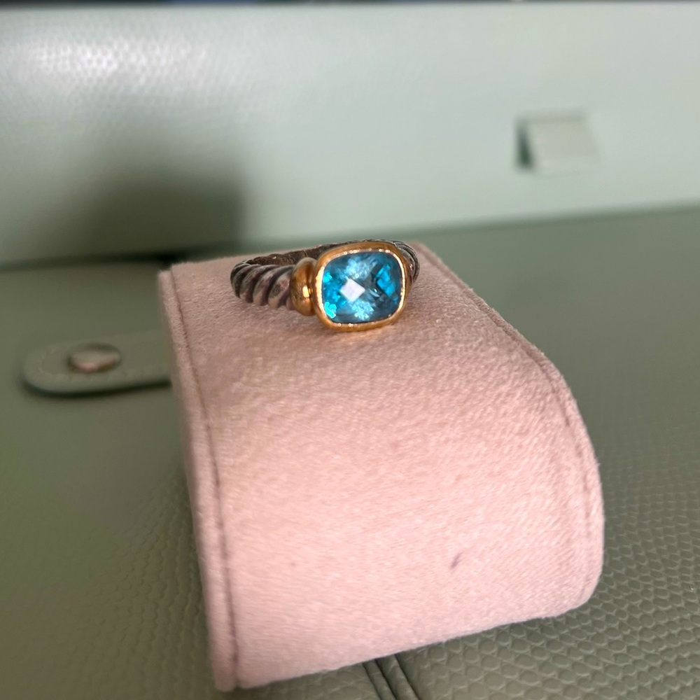 David Yurman Sterling Silver 14K Yellow Gold Blue Topaz Noblesse Ring - 7.5